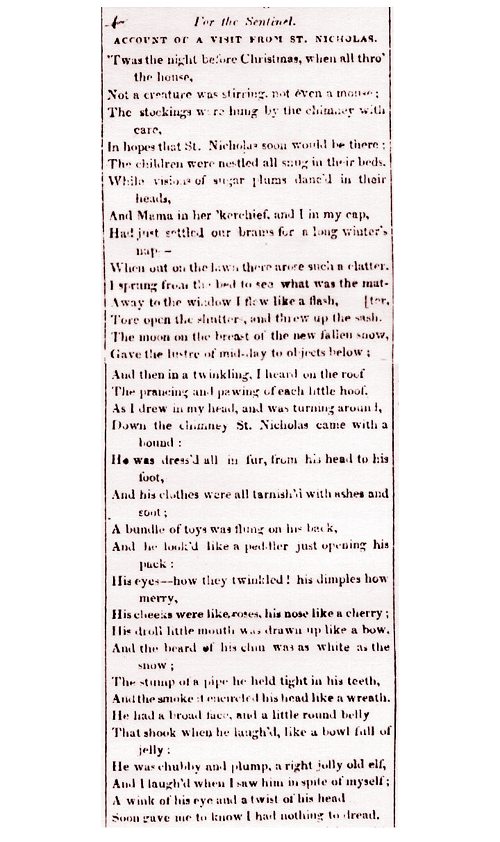 1823 Troy Sentinel Version of 'A Visit from St. Nicholas'